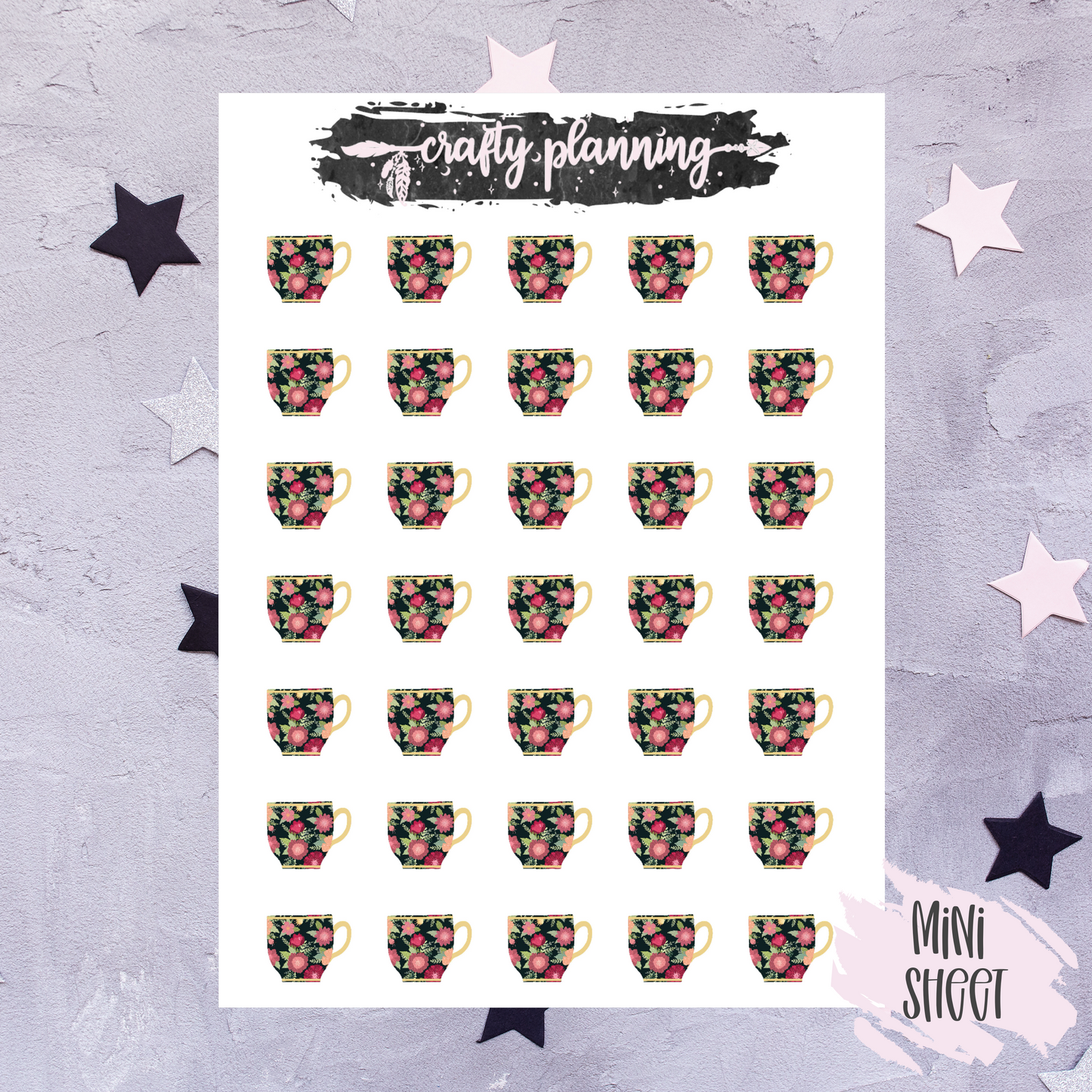 Teacup Stickers, Tea Stickers, Floral Stickers, Planner Stickers, Vintage Floral, Cup Stickers, Deco Stickers