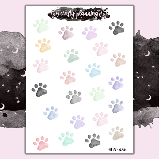 Watercolour Paw Prints - Large & Mini Sticker Sheet