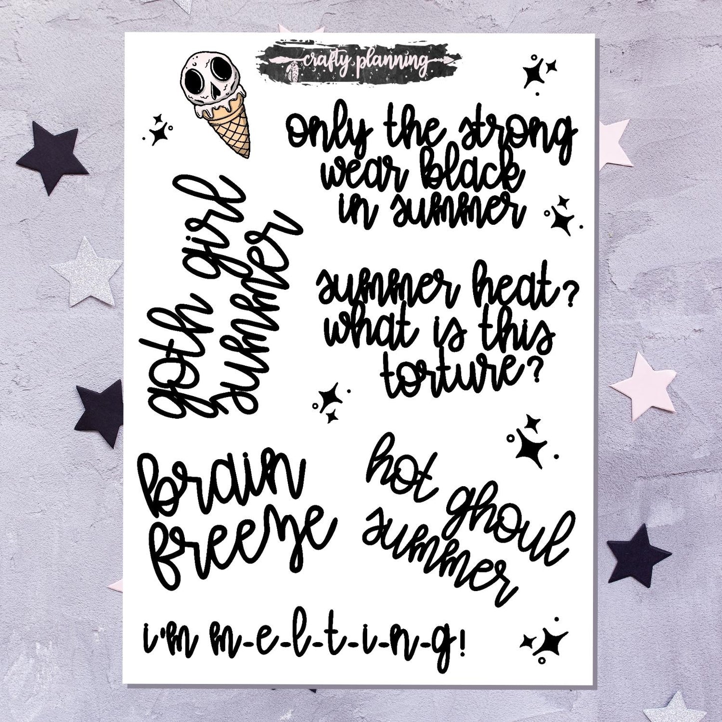 Summer Goth Large Script Quotes - Large Sticker Sheet
