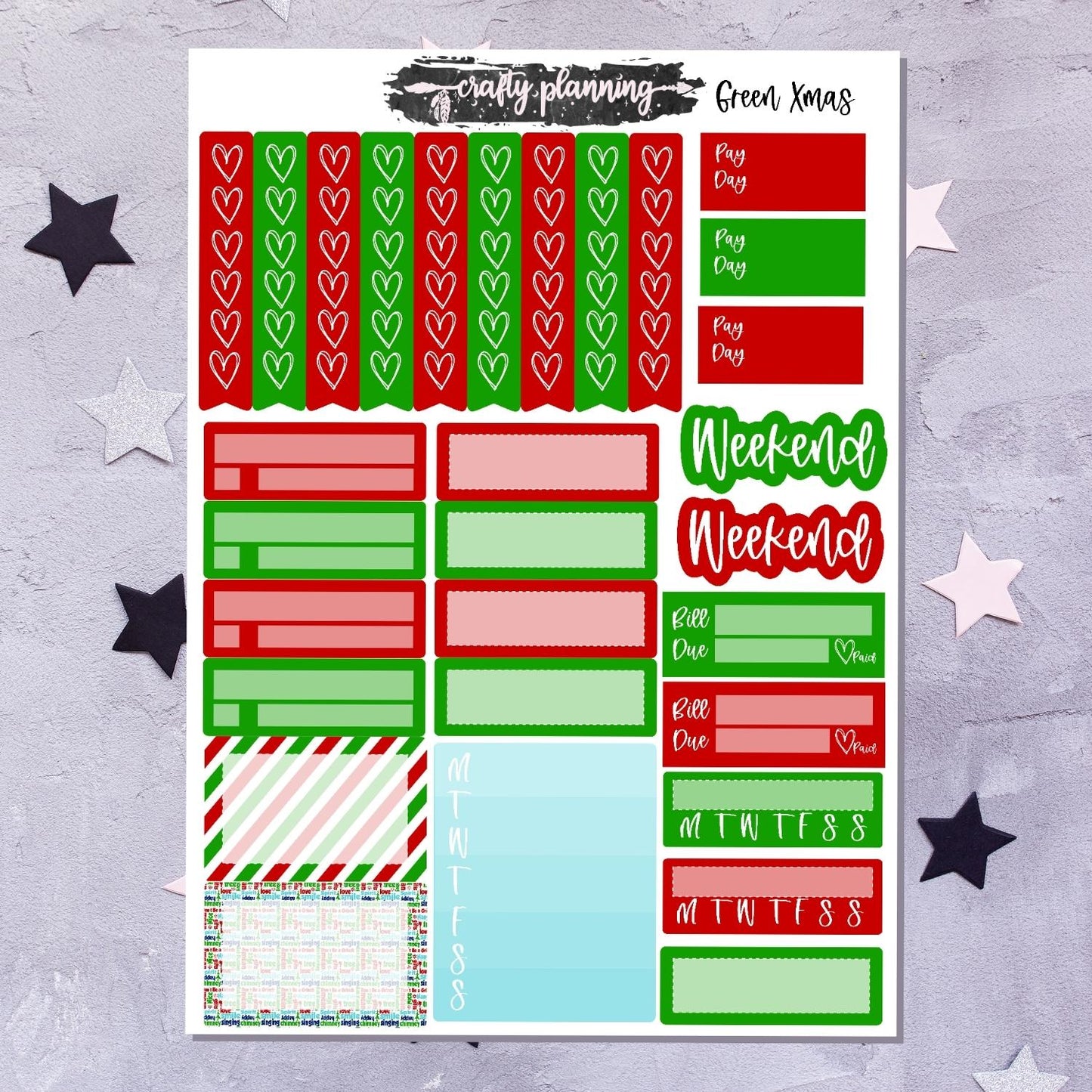 Green Xmas - A La Carte - Weekly Vertical Planner Kit