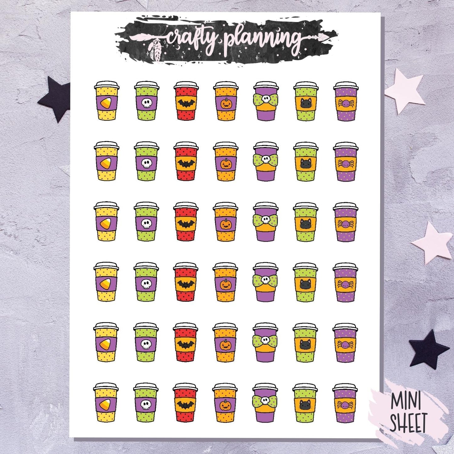 Halloween Coffee Cups - Mini Sticker Sheet