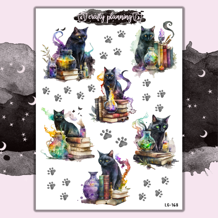 Watercolour Black Cats & Potions - Large & Mini Sticker Sheet