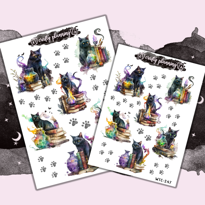 Watercolour Black Cats & Potions - Large & Mini Sticker Sheet