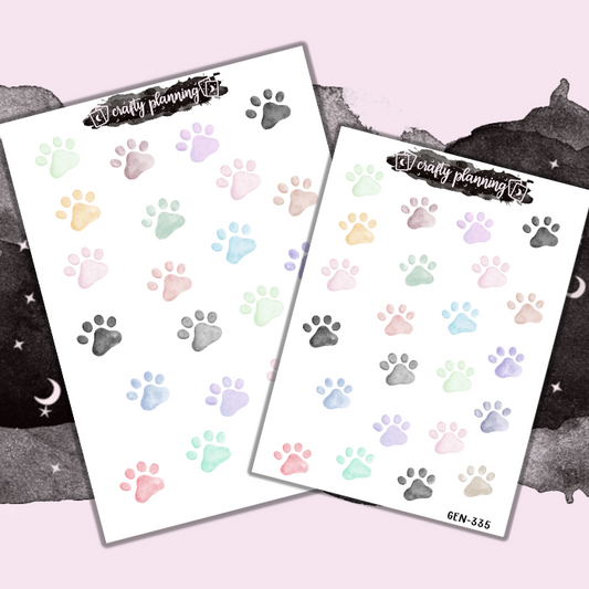 Watercolour Paw Prints - Large & Mini Sticker Sheet