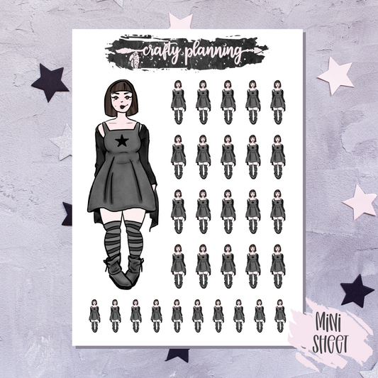 Goth Girl Stickers, Witch Stickers, Planner Stickers, Emo Girl, Goth Character, Hand Drawn Character, Witch Character