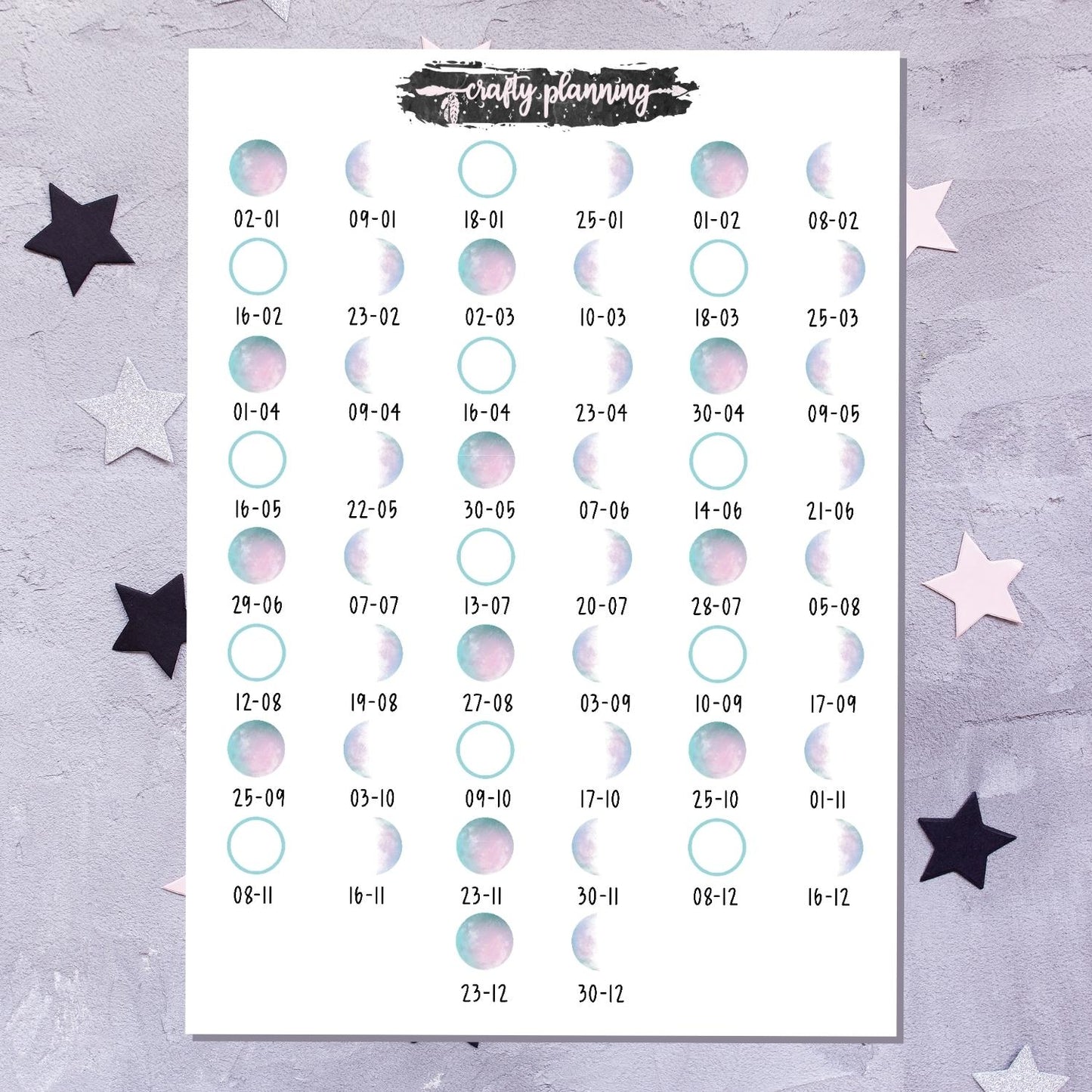 Pastel Moon Phases 2022 - Large Sticker Sheet