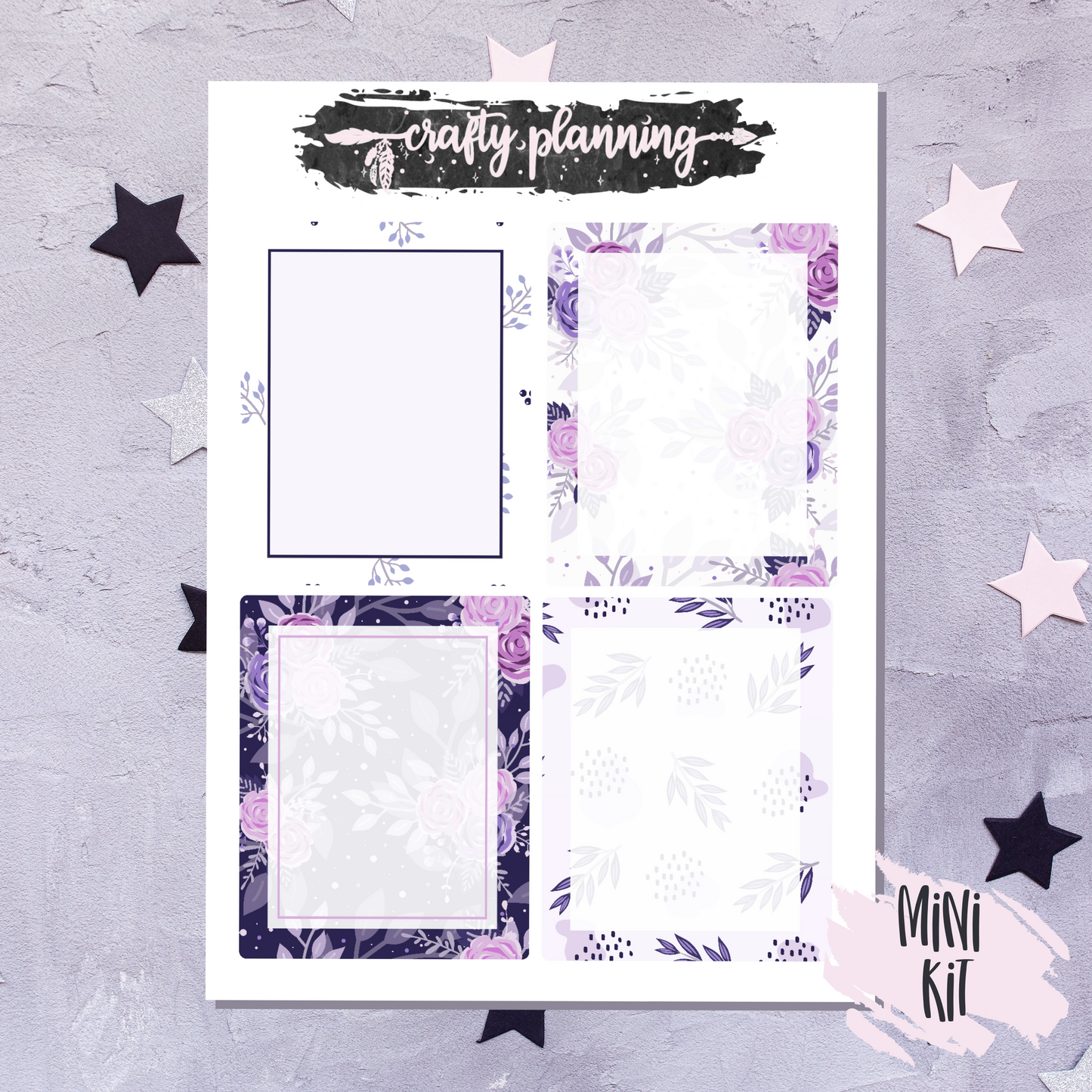 Purple Floral Mini Kit, Floral Stickers, Purple Stickers, A La Carte Kit, Weekly Planner Kit