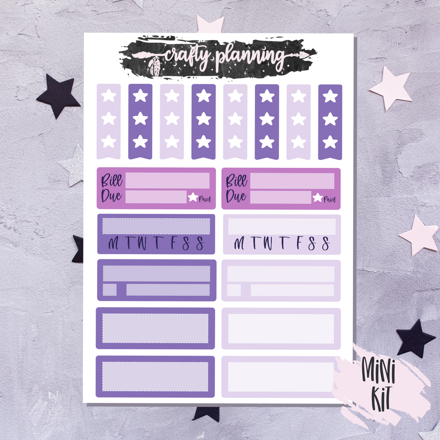 Purple Floral Mini Kit, Floral Stickers, Purple Stickers, A La Carte Kit, Weekly Planner Kit