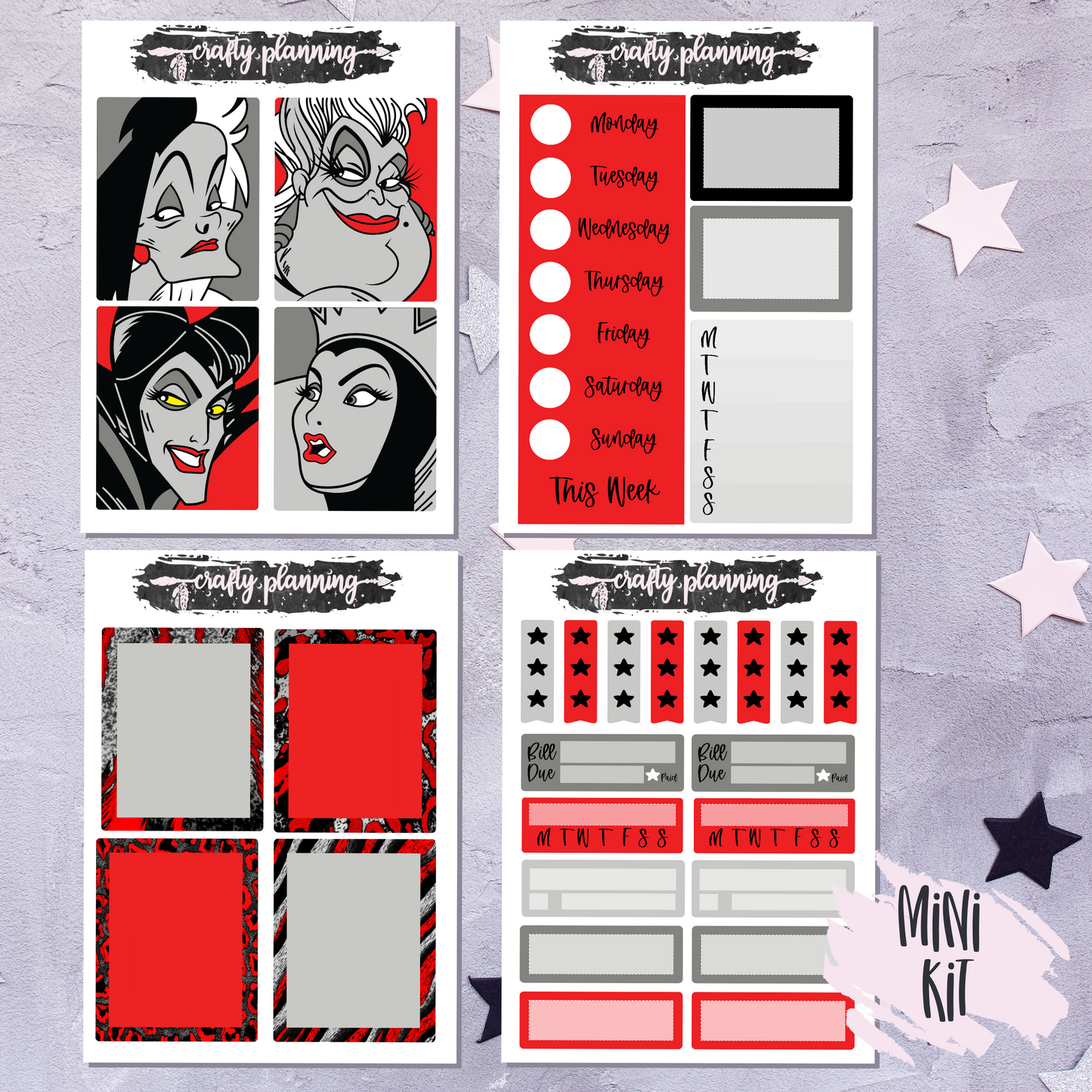 Villain Mini Kit, Gothic Stickers, Halloween Stickers, Villain Stickers, A La Carte Kit, Weekly Planner Kit