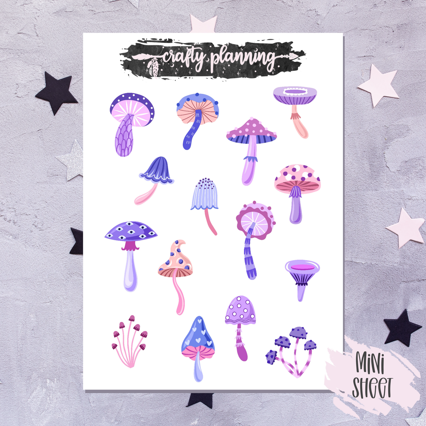 Purple Toadstool Deco - Mini Sticker Sheet