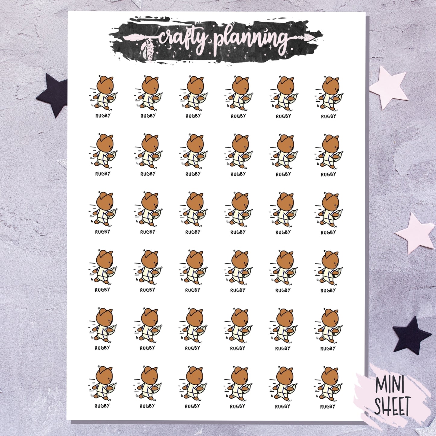 Rugby Character - Hand drawn mini sticker sheet