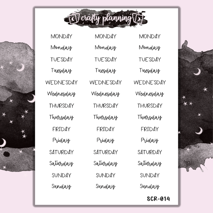 Days Of The Week - Mini Sticker Sheet – Crafty Planning Shop