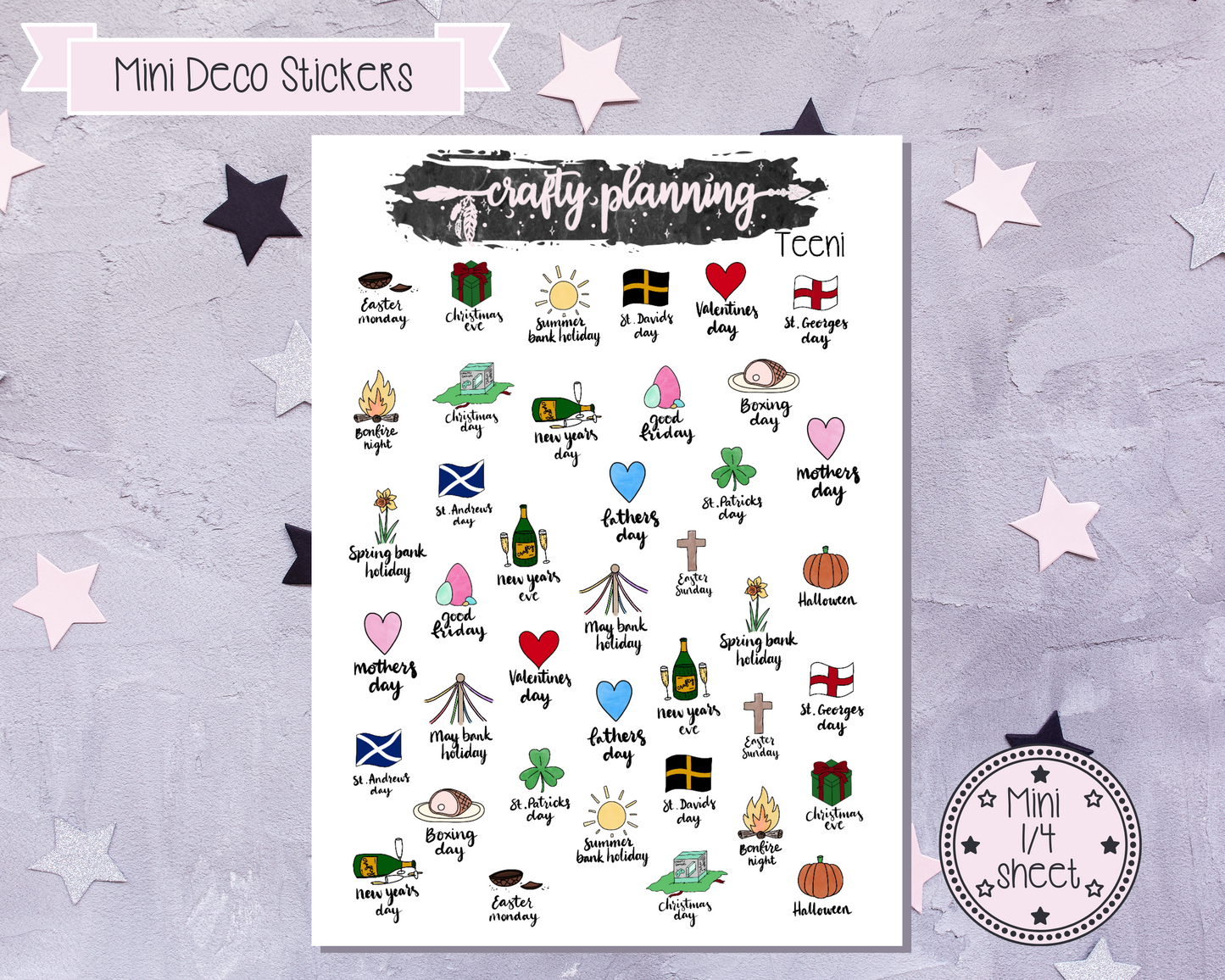 UK National Holidays - Hand drawn sticker sheets