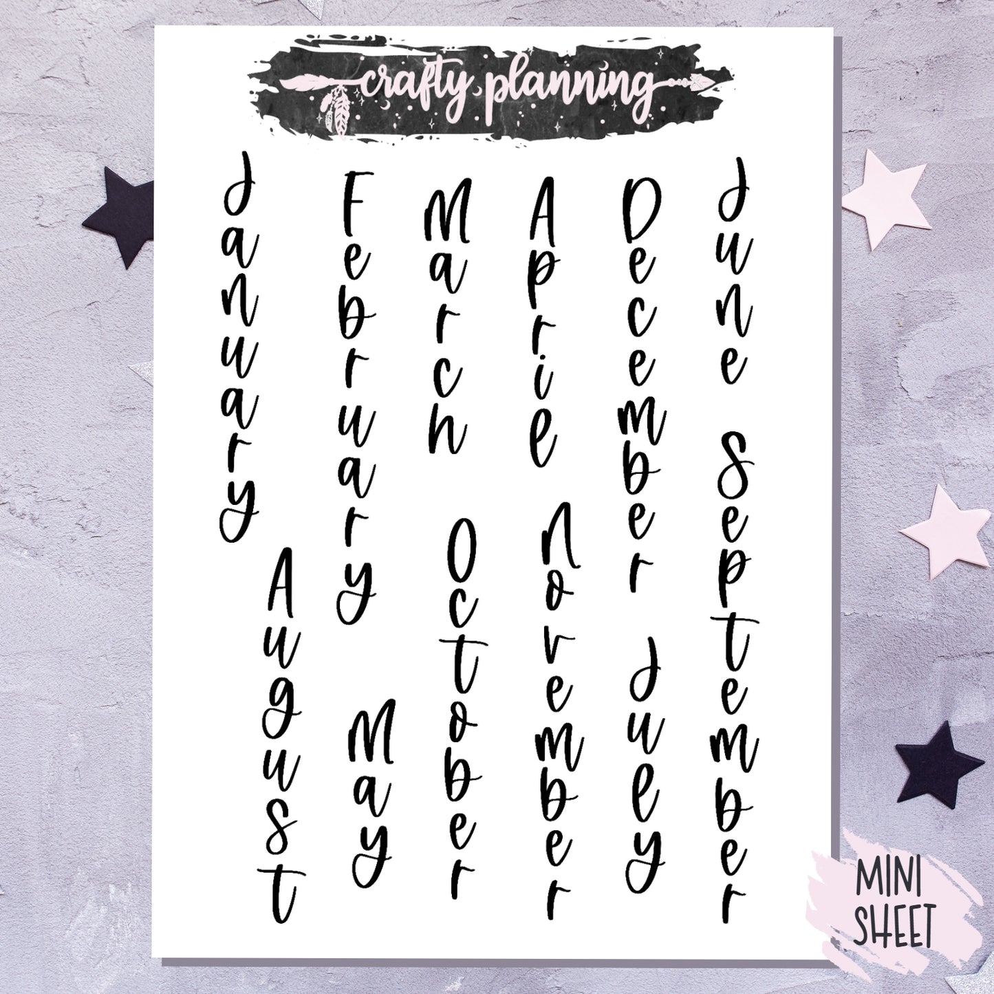 Vertical Months Fancy Script - Mini Sticker Sheet