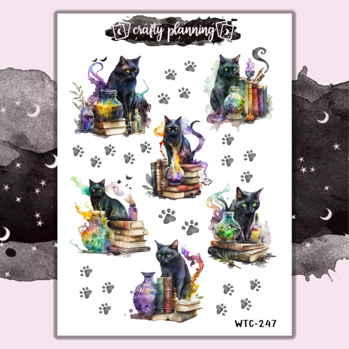 Watercolour Black Cats & Potions - Large & Mini Sticker Sheet