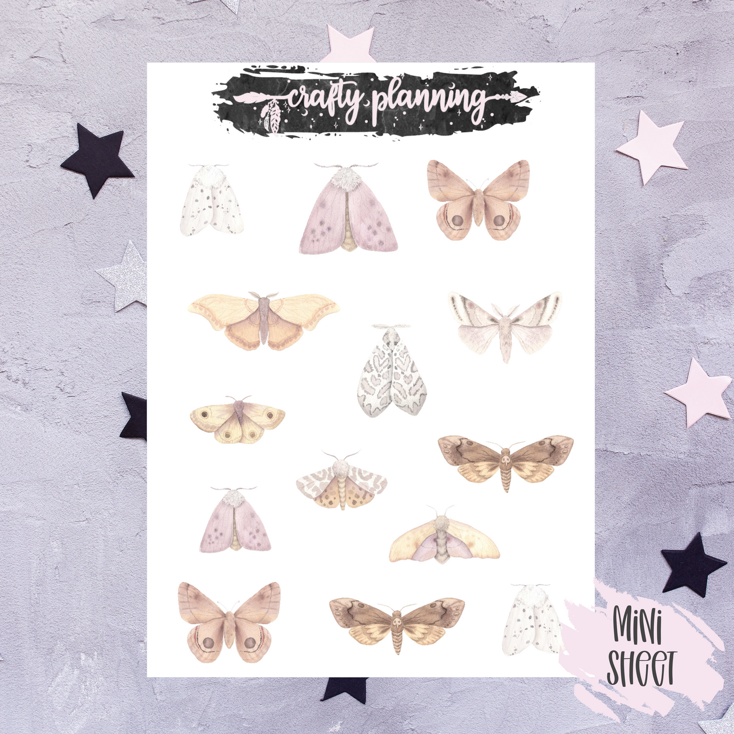 Watercolour Moth Stickers, Witch Stickers, Wiccan Stickers, Pagan Stickers, Magical Sticker Sheet, Grimoire,Book Of Shadows,Journal Stickers
