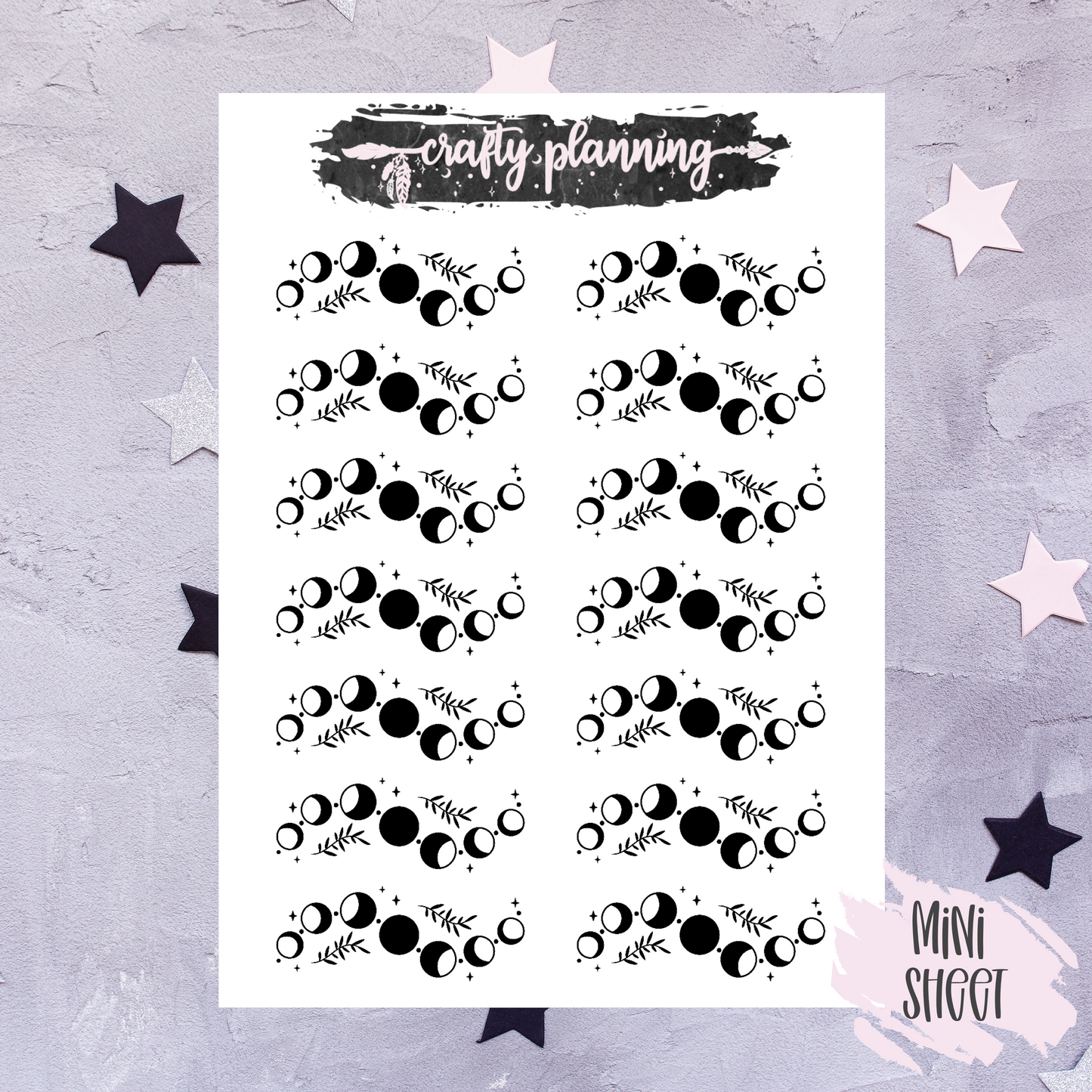 Moon Phase Stickers, Gothic Stickers, Goth Stickers, Black and White Stickers, Dark & Moody, Planner Stickers