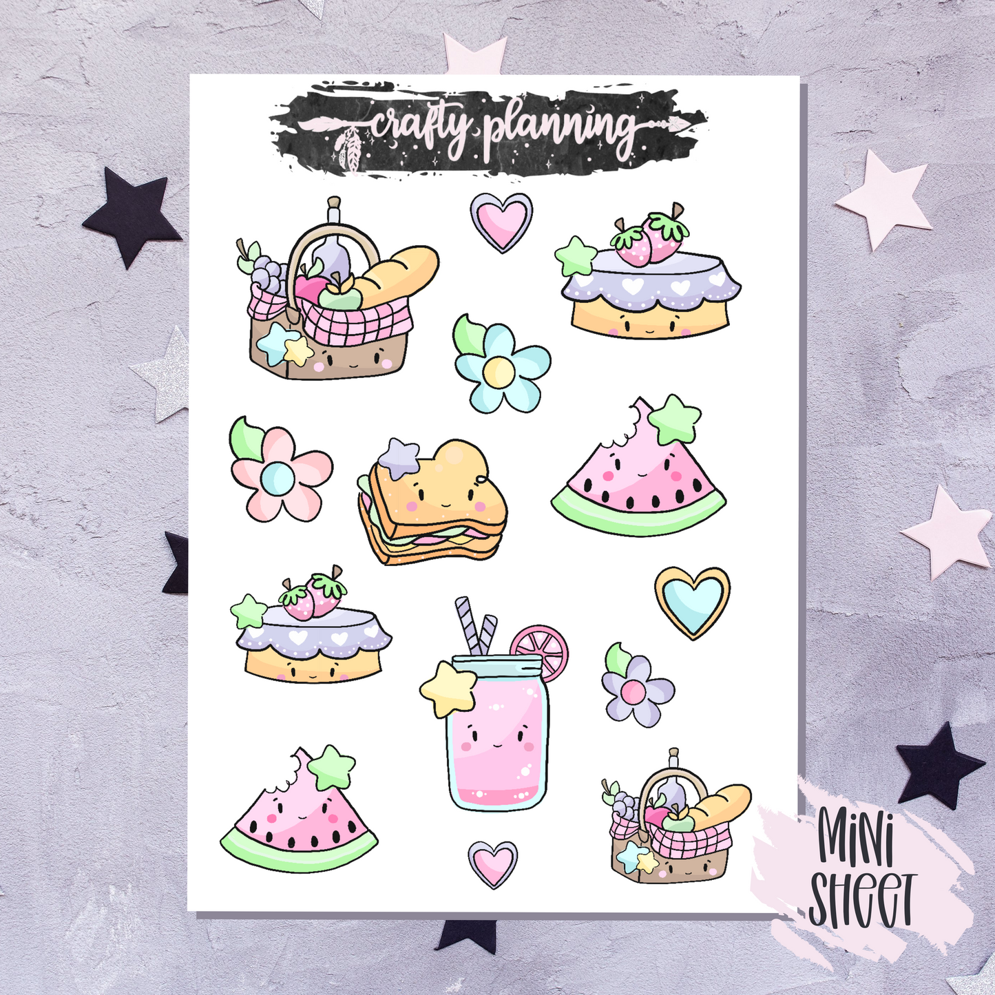 Picnic Stickers, Doodle Stickers, Cute Stickers, Planner Stickers, Pastel Stickers, Deco Stickers