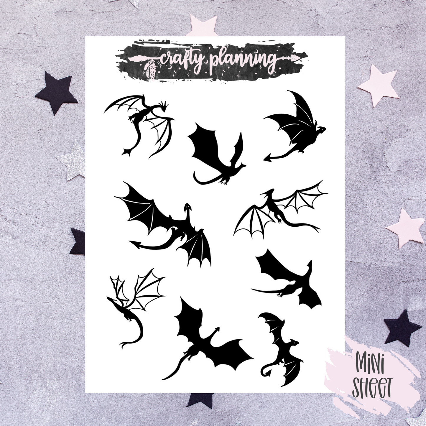 Dragon Stickers, Gothic Stickers, Planner Stickers, Dark & Moody, Mystical Stickers, Dragon Silhouettes