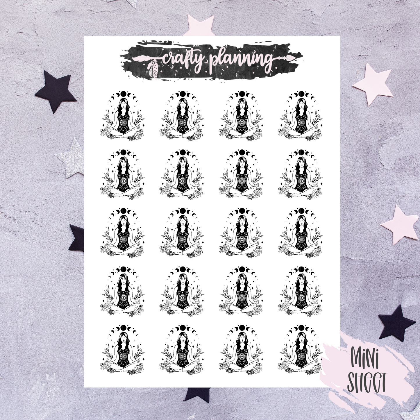 Yoga Stickers, Meditation Stickers, Gothic Stickers, Goth Stickers, Black and White Stickers, Dark & Moody, Planner Stickers