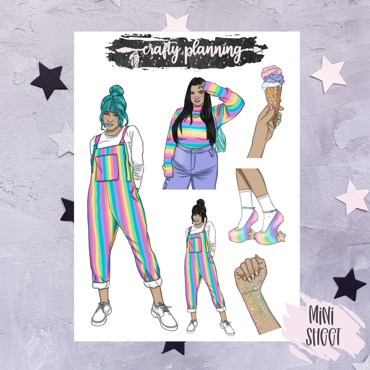 Fashion Girl Stickers, Fashion Girl Clipart, Pride Stickers, Gay Stickers, Deco Stickers, Journal Stickers, Scrapbook Stickers