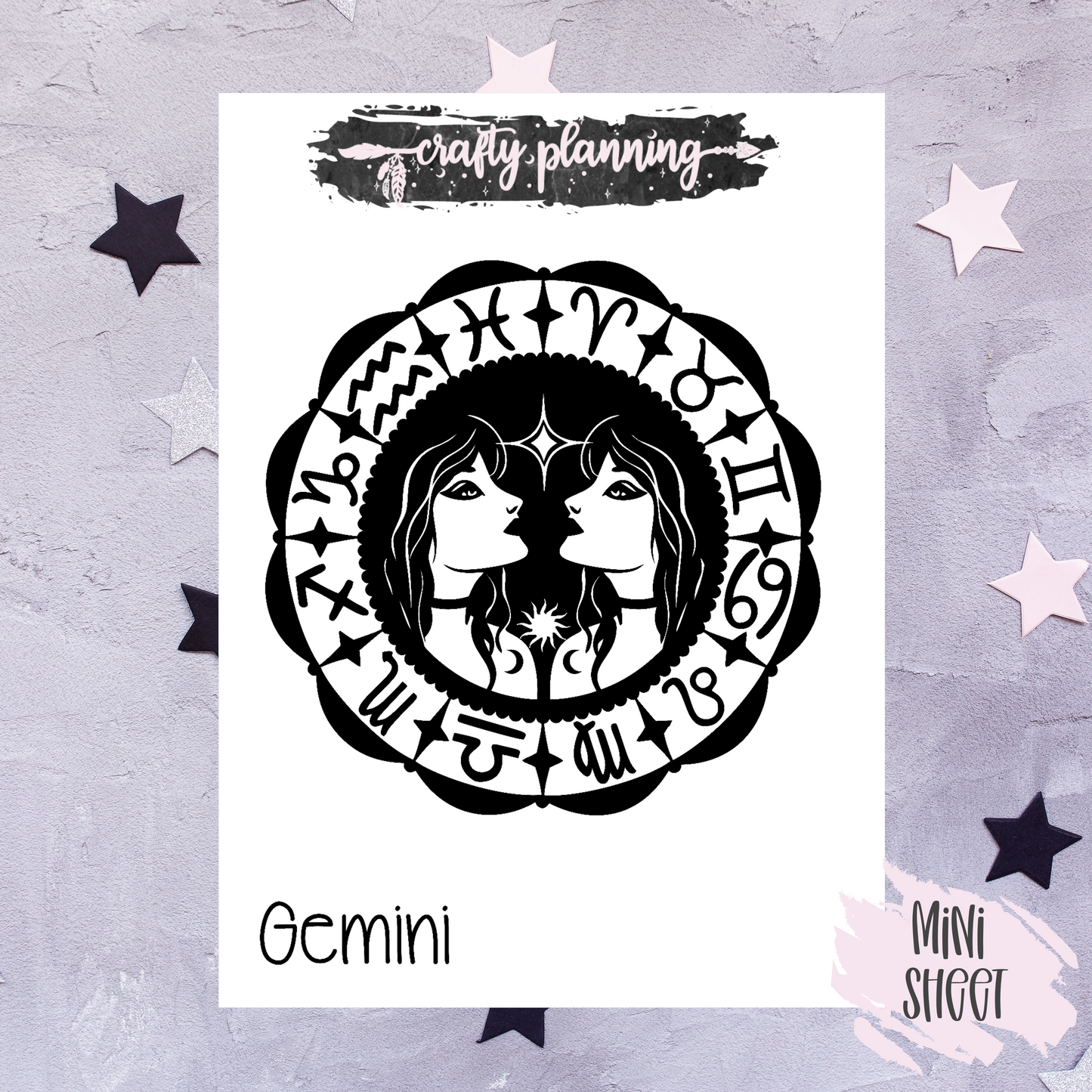 Gemini Stickers, Zodiac Stickers, Star Sign Stickers, Gothic Stickers, Witchcraft Stickers, Birthday Gift For Her, Astrology Stickers