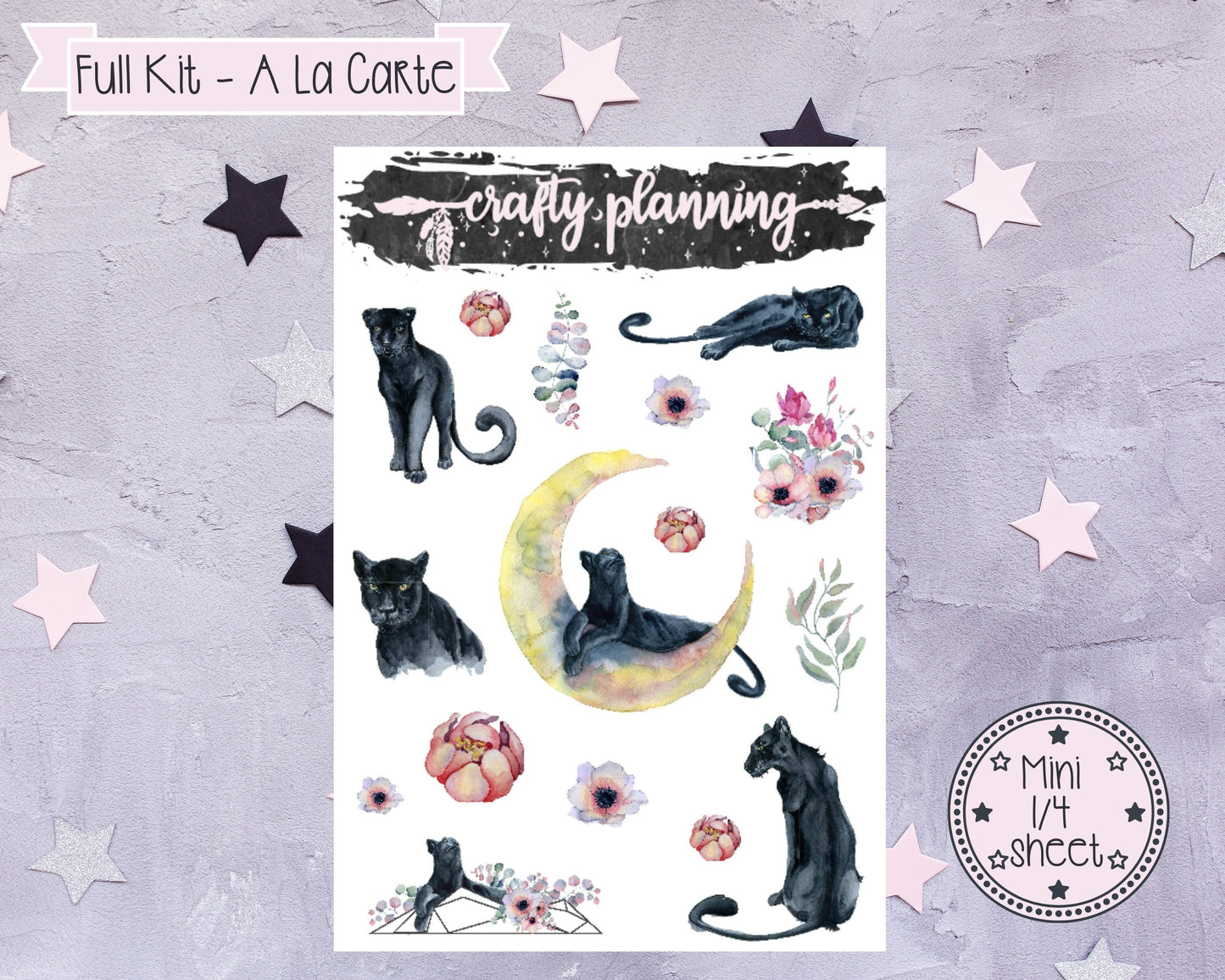 Panther Moon, Weekly Planner Kit, Planner Stickers, A La Carte, Standard Vertical Planner, Rings Planner, Disc Planner, Spiral Planner