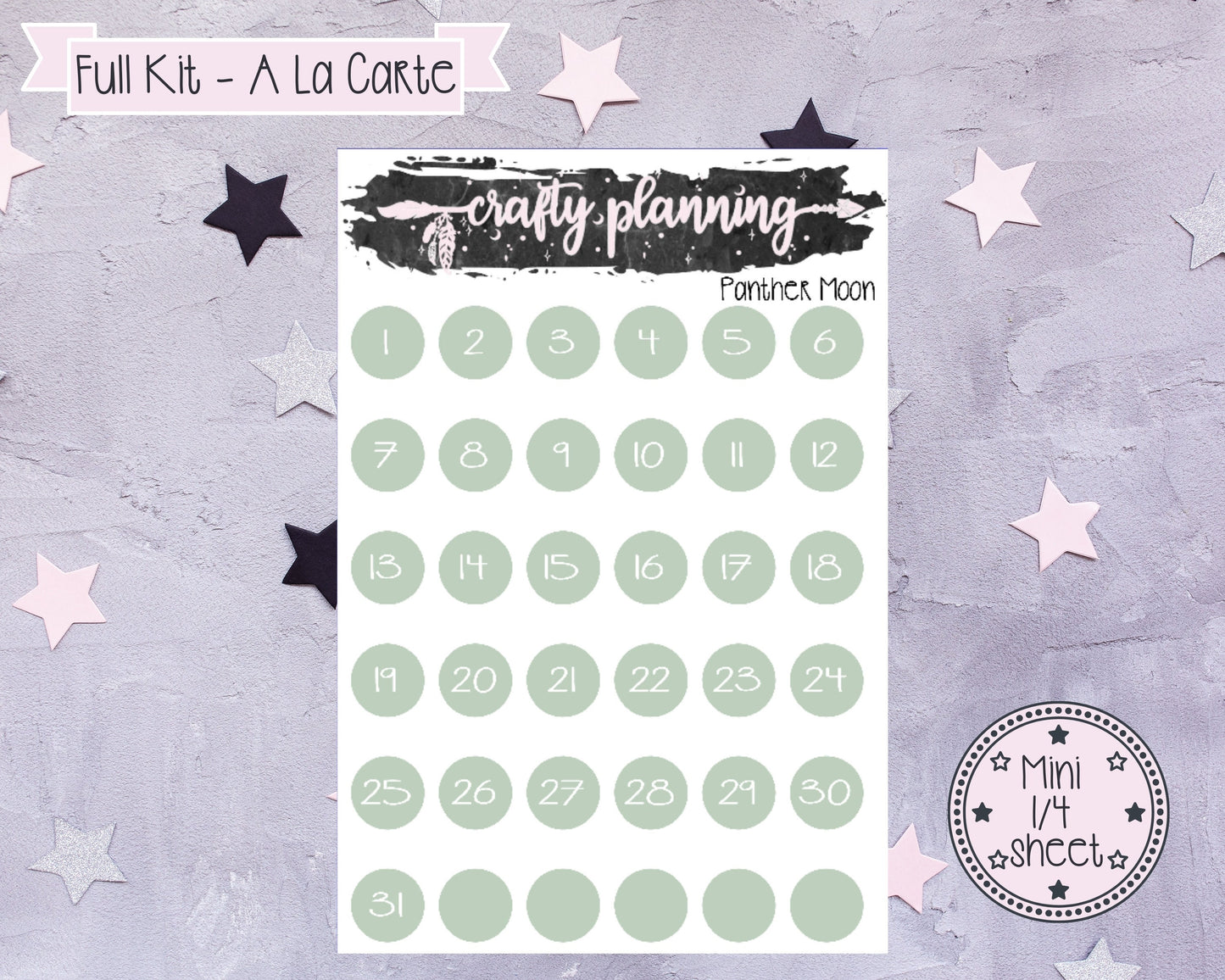 Panther Moon, Weekly Planner Kit, Planner Stickers, A La Carte, Standard Vertical Planner, Rings Planner, Disc Planner, Spiral Planner