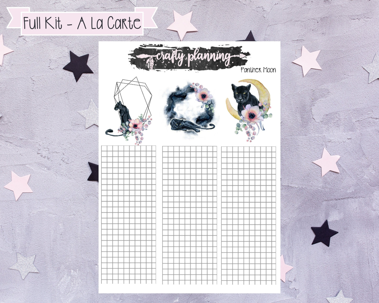 Panther Moon, Weekly Planner Kit, Planner Stickers, A La Carte, Standard Vertical Planner, Rings Planner, Disc Planner, Spiral Planner