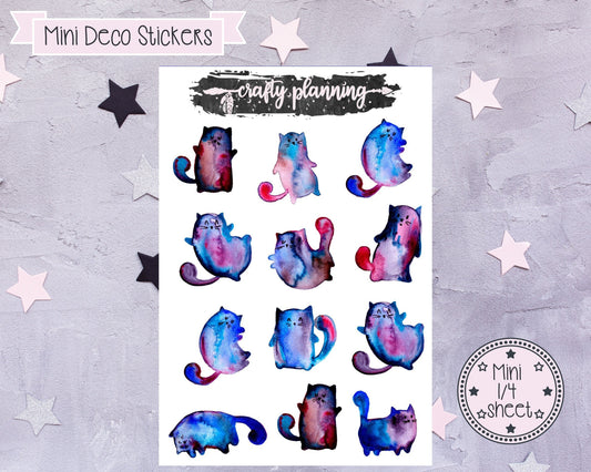 Watercolour Cat Stickers - Deco Stickers - Scrapbook Stickers - Planner Stickers