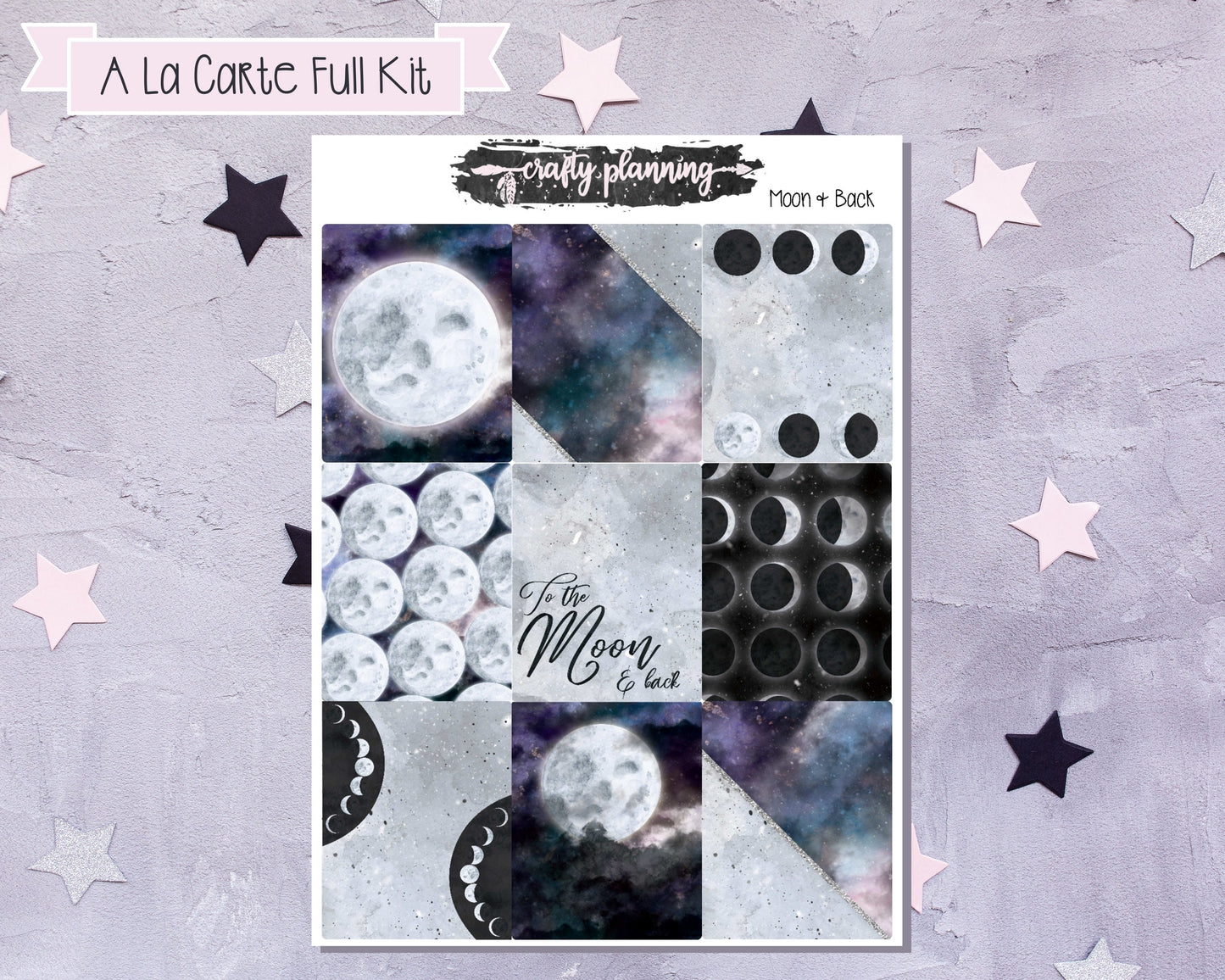 Moon Planner Stickers, Moon Stickers, Moon Planner Kit, Weekly Planner Kit, To The Moon And Back, Galaxy Stickers