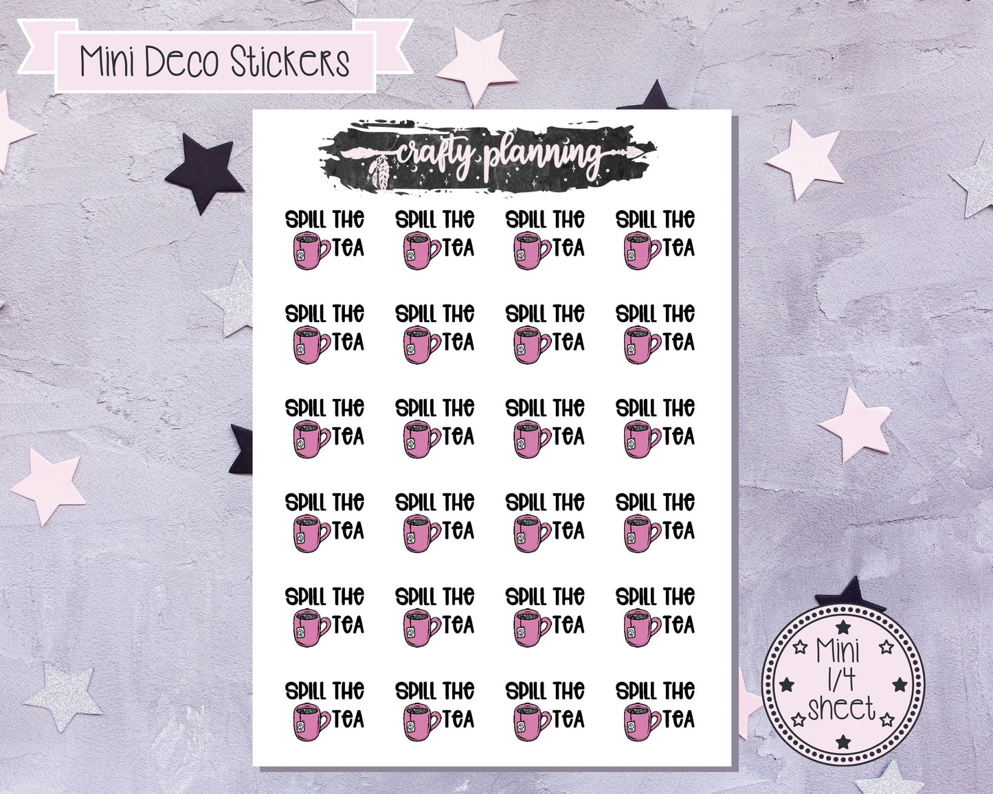 Spill The Tea Stickers - Planner Stickers - Tea Die Stickers - Gothic Stickers - Friendship Stickers - Gossip Stickers