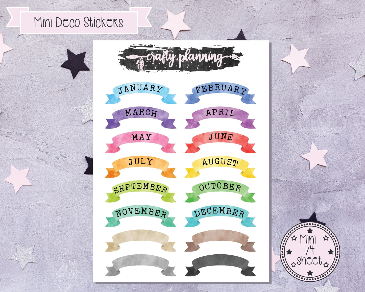 Ribbon Banner Stickers, Header Stickers, Month Headers, Bujo Stickers, Bullet Journal Stickers, Scrapbook Stickers
