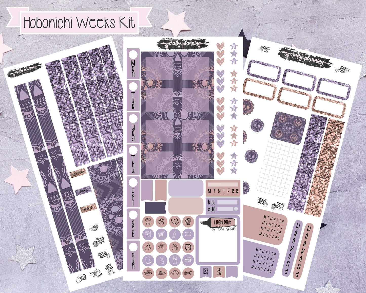 Neutral Skulls  Hobonichi Kit, Hobonichi Weeks Kit, Skulls Kit, Planner Stickers, Skull Stickers, Weeks Planner Kit, Weekly Kit
