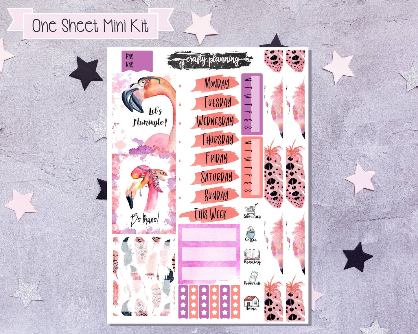 Flamingo Planner Kit, Flamingo Stickers, One Sheet Mini Kit, Boho Flamingos, Summer Planner Kit, Planner Stickers