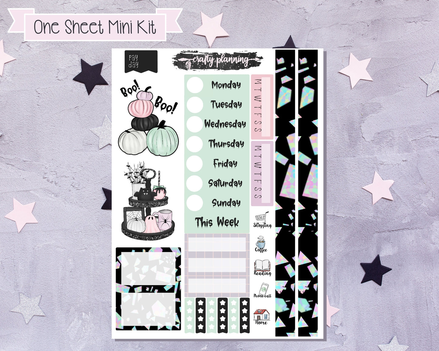 Halloween Goth Mini Kit, One Sheet Mini Kit, Halloween Stickers, Spooky Stickers, Gothic Stickers, Planner Stickers, Boo!