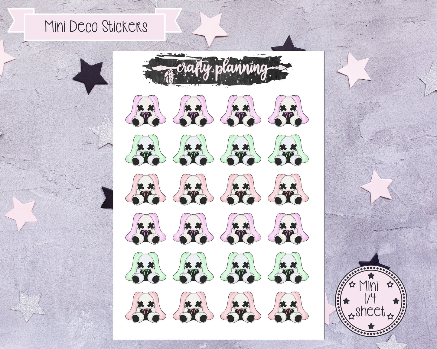 Gothic Bunny Stickers, Pastel Goth Stickers, Halloween Stickers, Planner Stickers, Goth Stickers, Deco Stickers