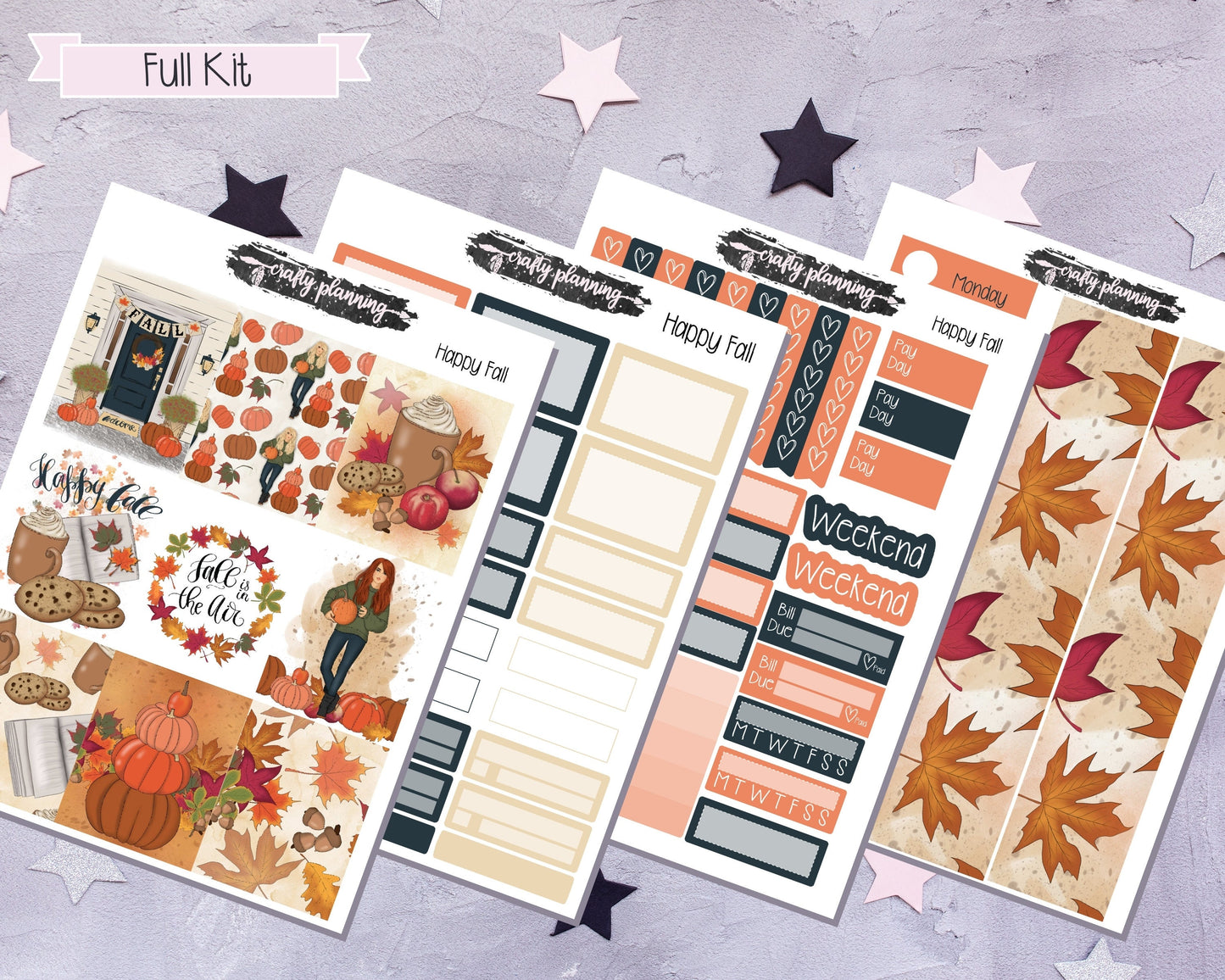 Happy Fall Weekly Planner Kit, Autumn Weekly Planner Kit, Autumn Planner Kit, Fall Planner Kit, Pumpkins, Coffee, Autumn Leaves