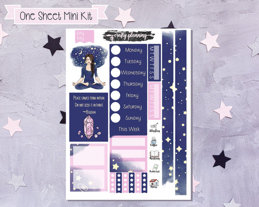 One Sheet Mini Kit, One Page Mini Kit, Moon & Crystal Stickers, Meditation Stickers, Celestial Planner Kit, Mindfulness, Peace Within