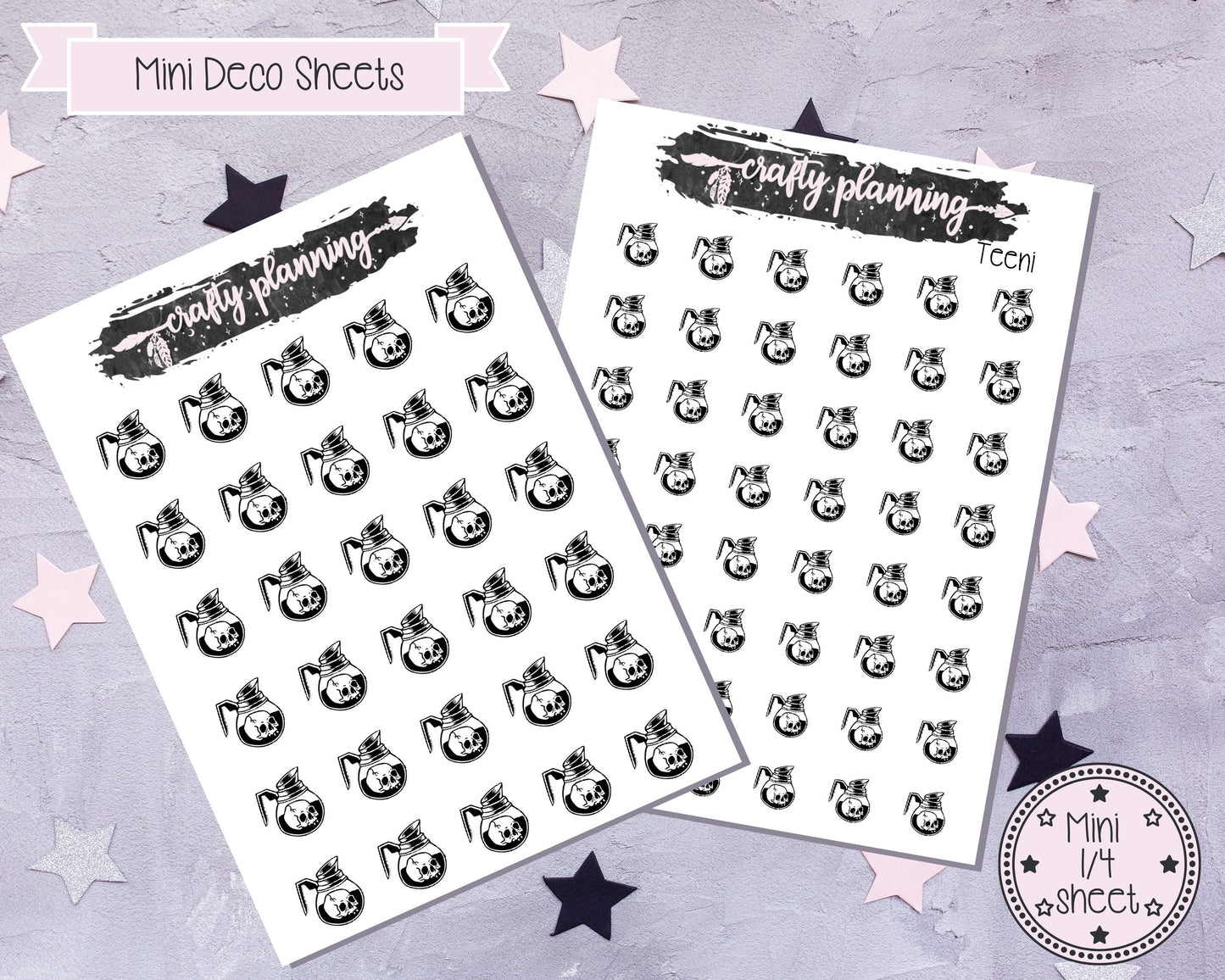 Coffee Stickers, Skull Stickers, Planner Stickers, Witchcraft Stickers, Witch Stickers, Goth Stickers, Coffee Addict Stickers