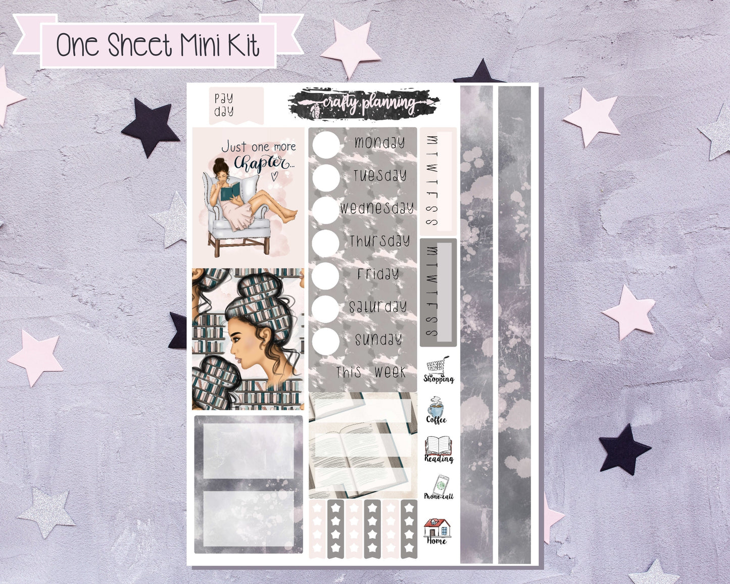 Reading Stickers, Book Planner Kit, One Page Mini Kit, Reading Planner Kit, One More Chapter, Planner Stickers
