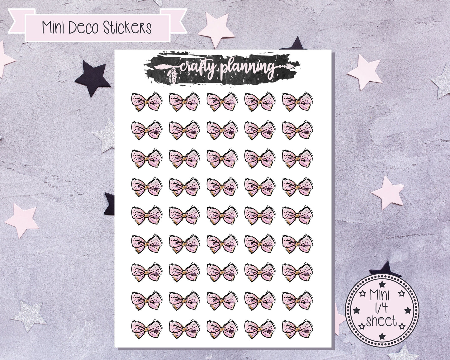 Pink Bow Stickers, Planner Stickers, Deco Stickers, Scrapbook Stickers, Journal Stickers, Bullet Journal Stickers