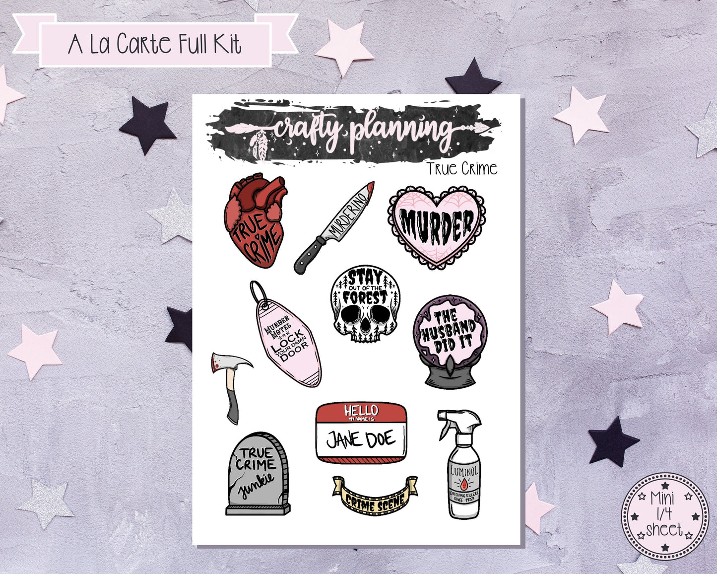 True Crime Weekly Planner Kit, Standard Vertical Kit, Planner Stickers, Gothic Planner Stickers