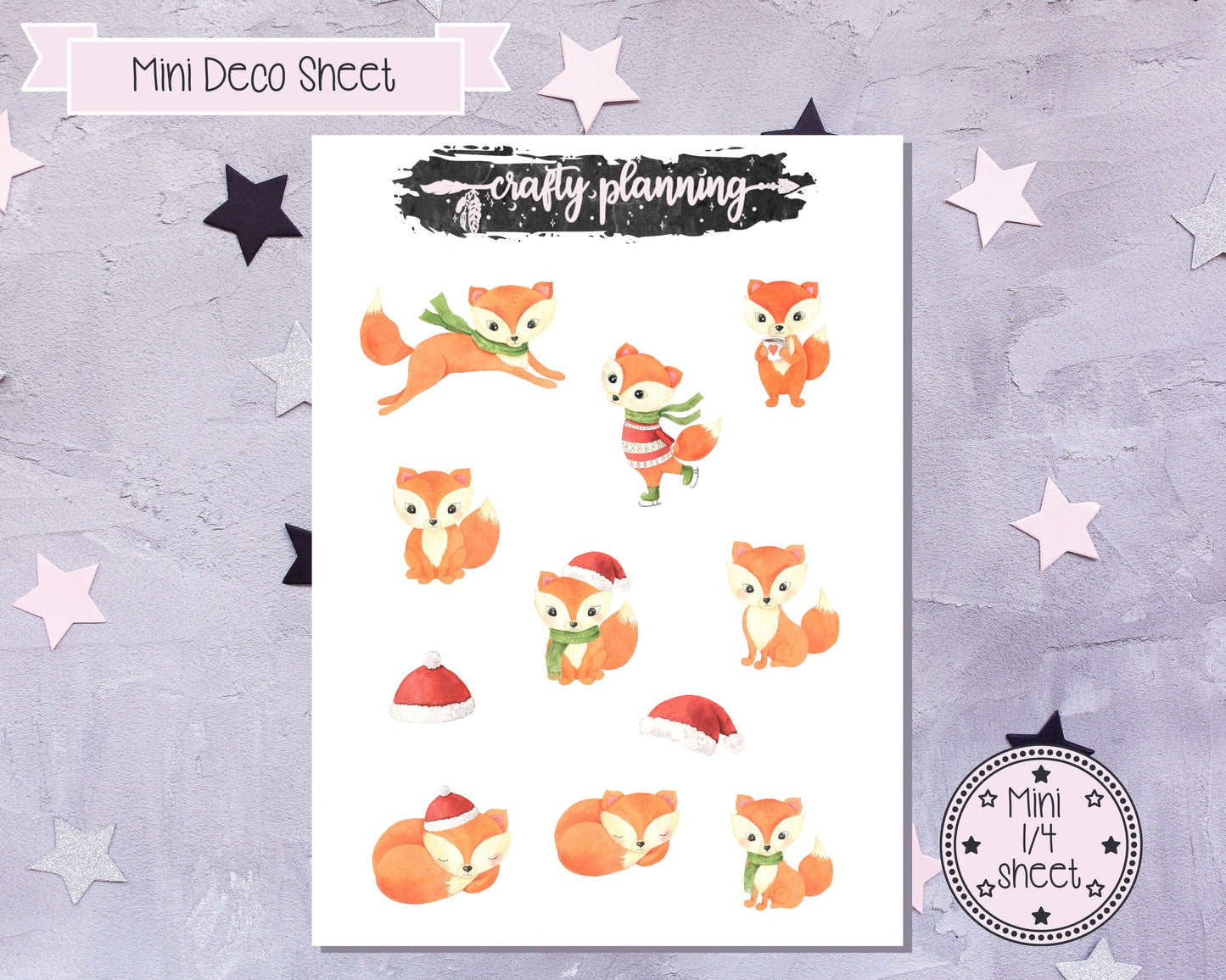 Christmas Planner Stickers, Xmas Stickers, Fox Stickers, Xmas Foxes, Santa Hat Stickers, Deco Stickers