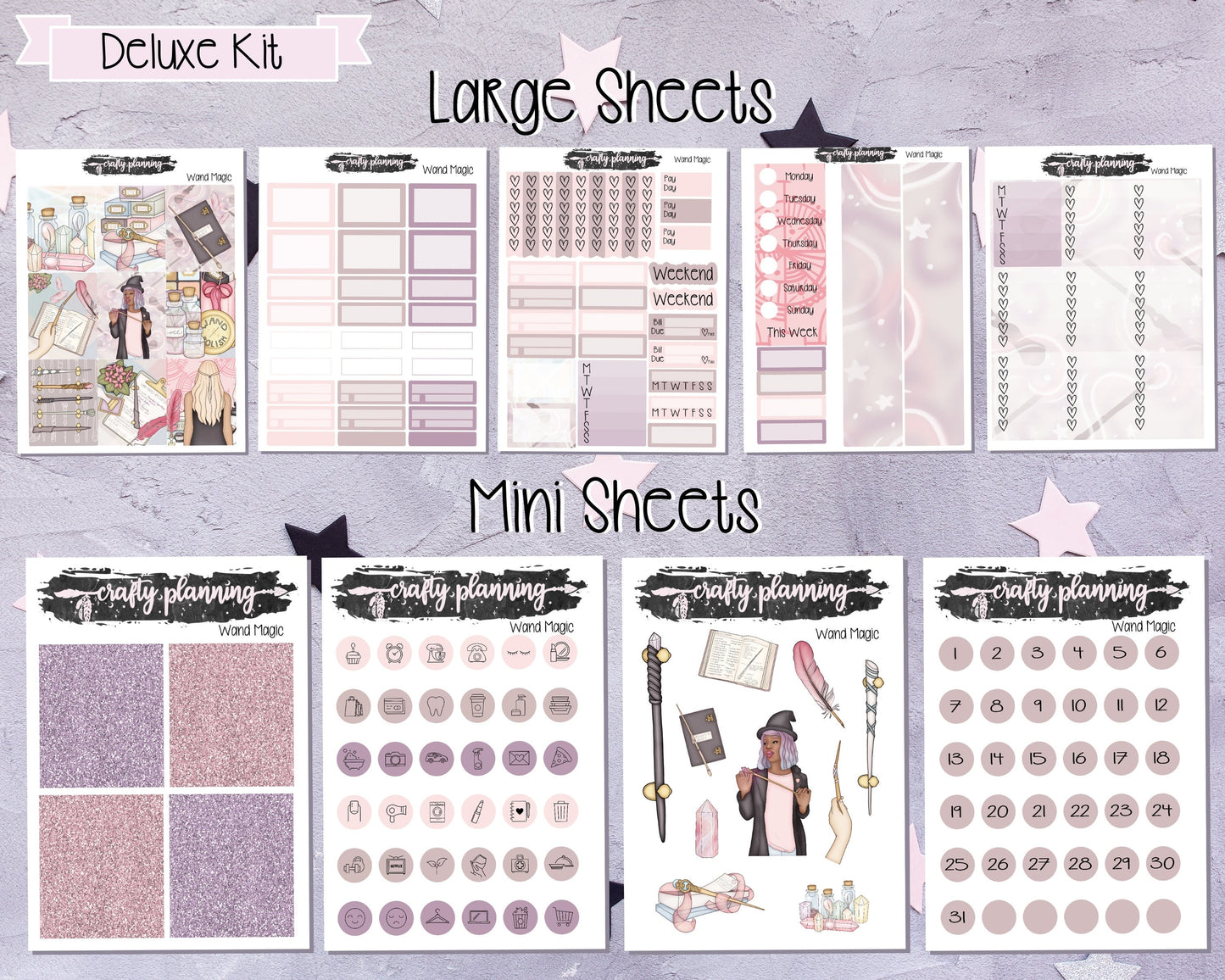 Weekly Planner Kit, Standard Vertical, Witchcraft Stickers, Weekly Planner Kit, A La Carte Kit, Deluxe Planner Kit, Wand Magic