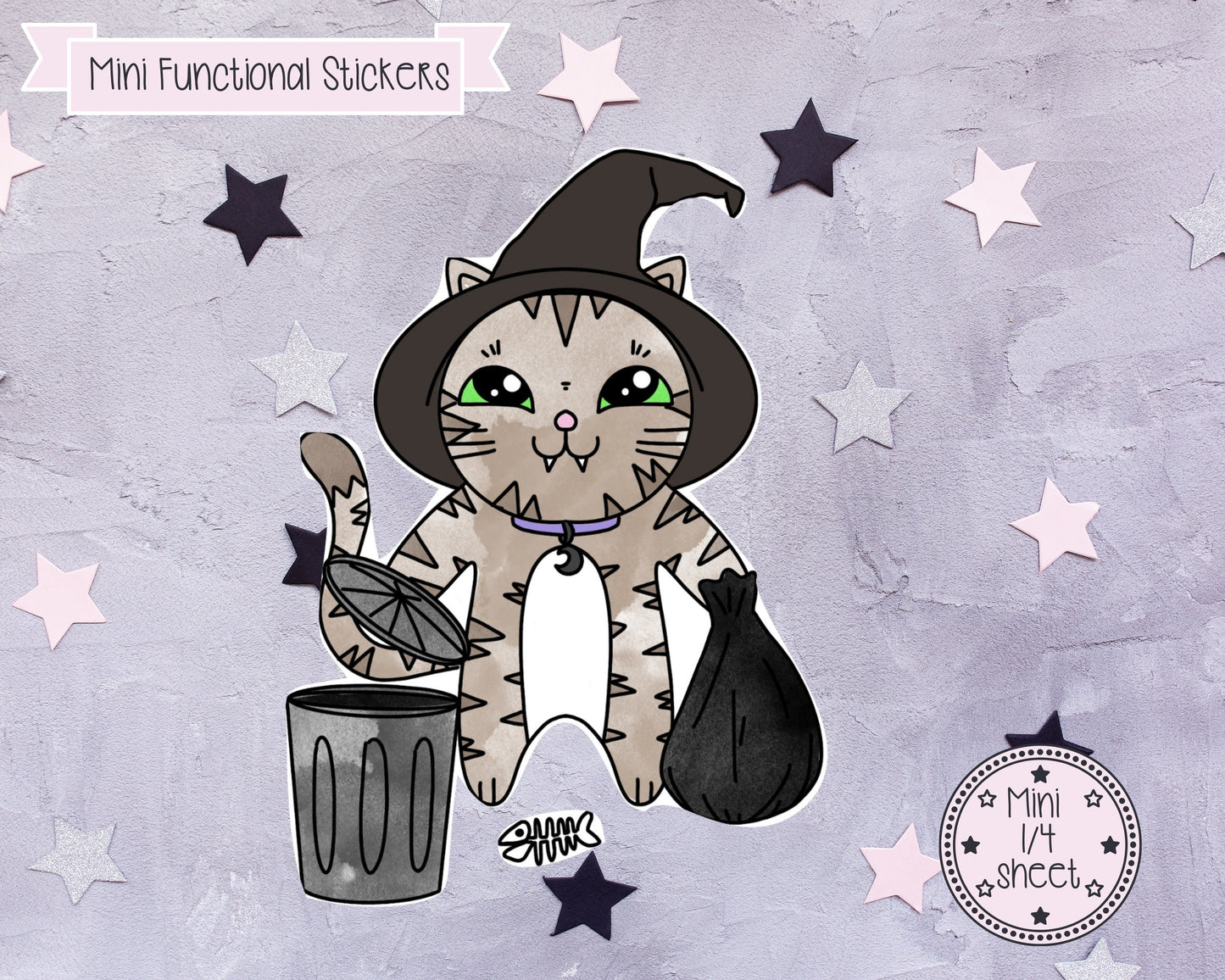 Character Stickers, Bin Day Stickers, Gothic Stickers, Cat Character Stickers, Trash Stickers, Planner Stickers