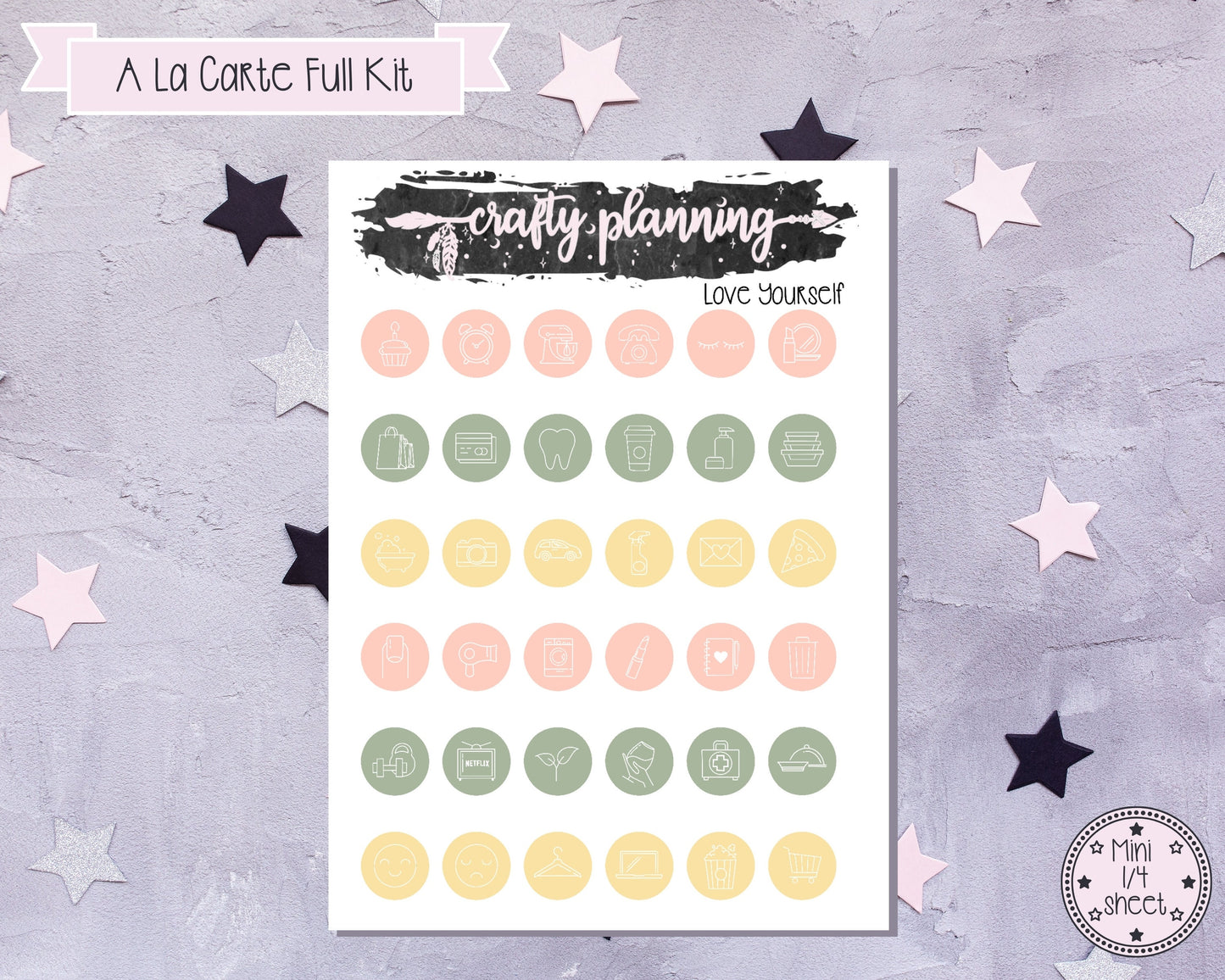 Love Yourself Weekly Planner Kit, Planner Stickers, Self Care Planner Kit, Positive Planner Kit, Standard Vertical, Deluxe Kit, A La Carte