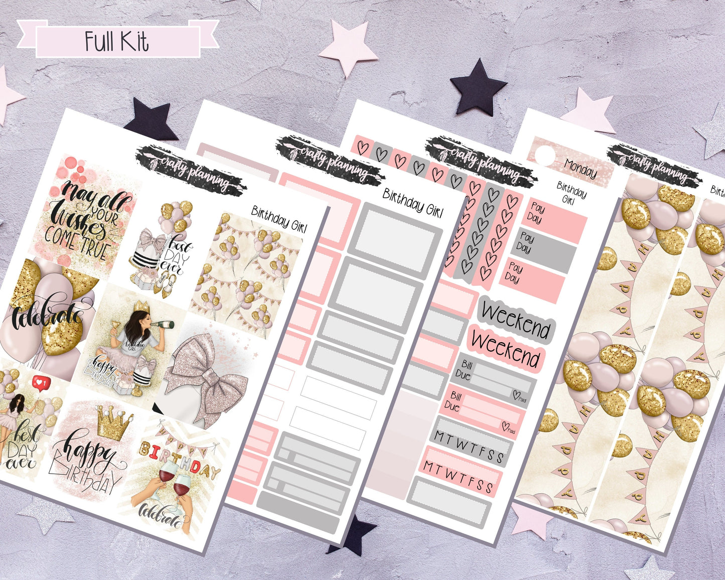 Birthday Girl - A La Carte - Weekly Vertical Planner Kit