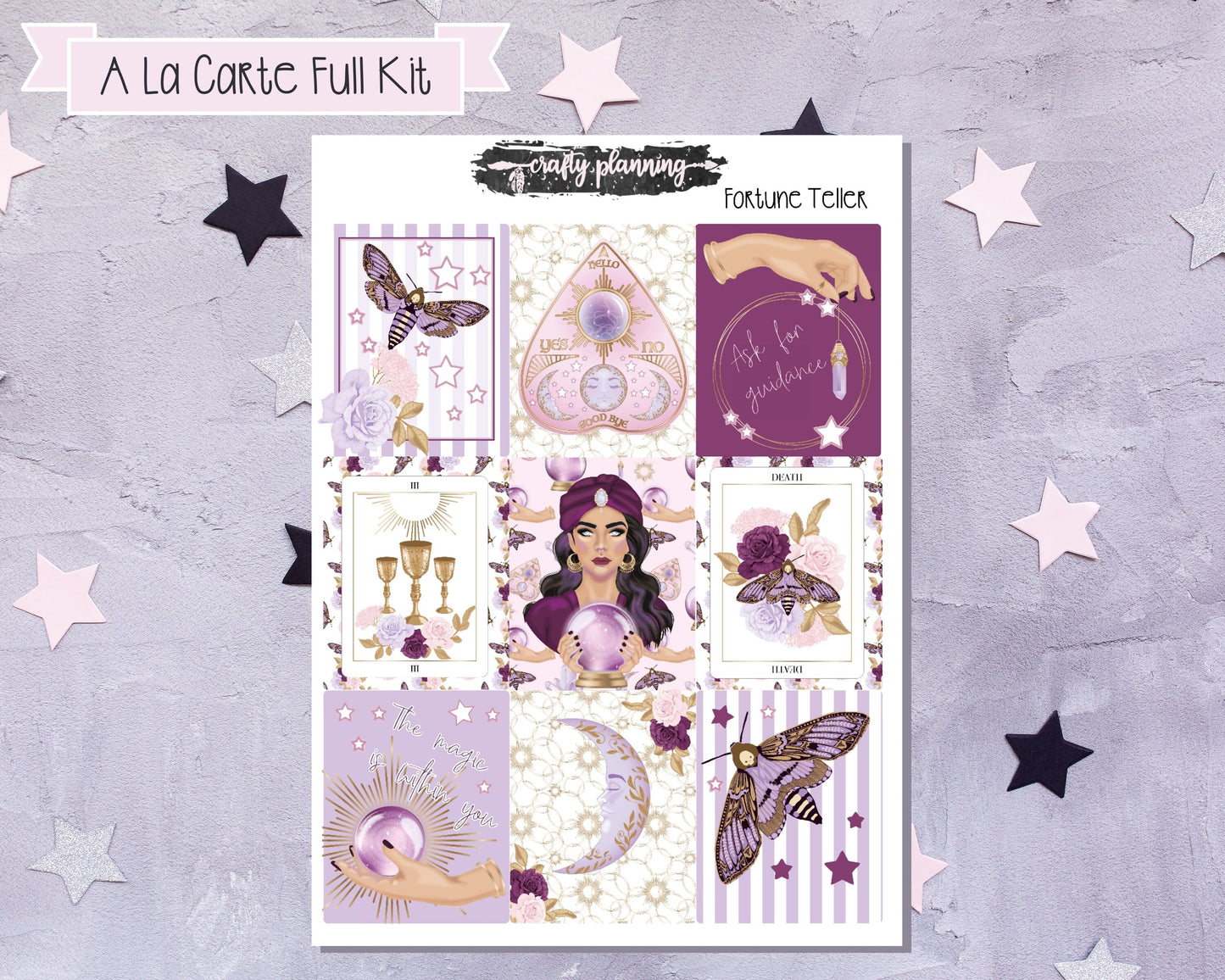 Fortune Teller Weekly Planner Kit, Standard Vertical, Witchcraft Stickers, Occult Stickers, A La Carte Kit, Deluxe Planner Kit