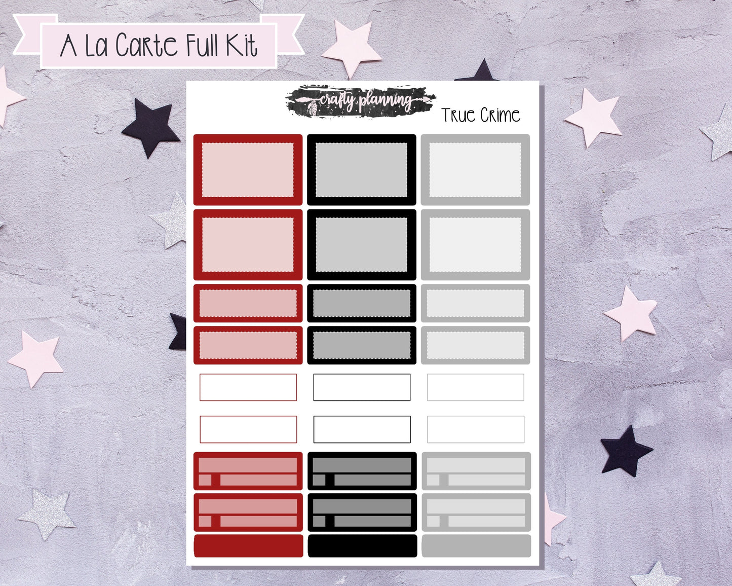 True Crime Weekly Planner Kit, Standard Vertical Kit, Planner Stickers, Gothic Planner Stickers